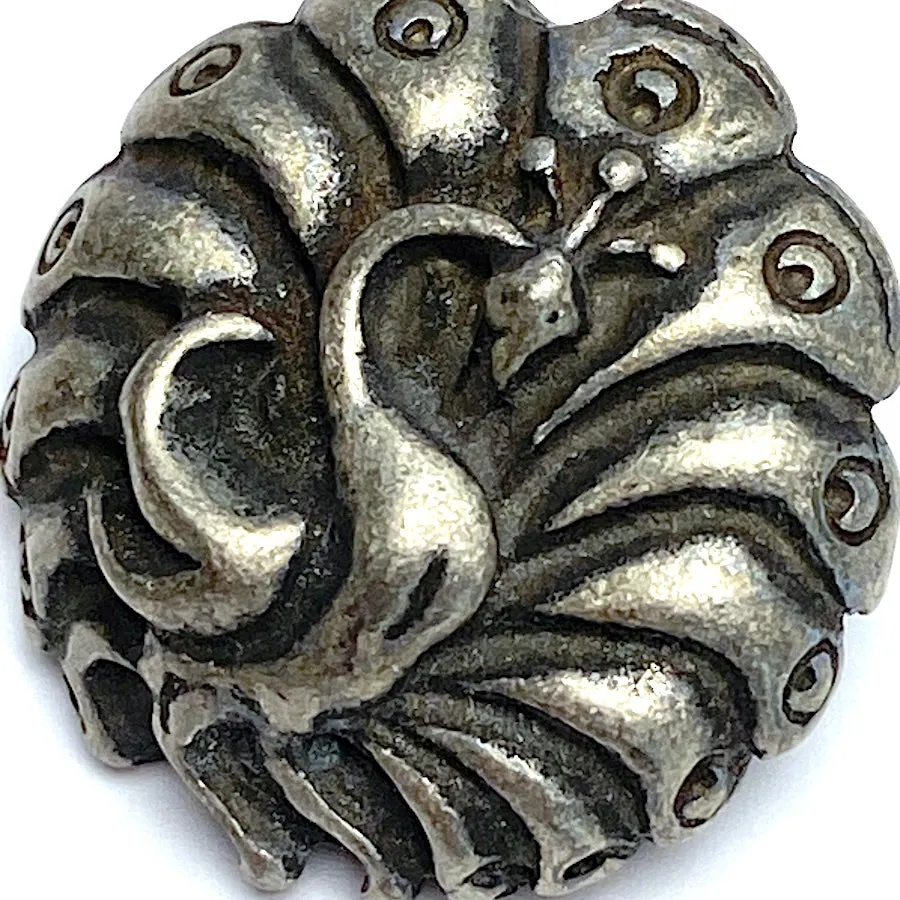 Peacock Button, Pewter, 1", Shank Back, 25mm, USA-Made  # SW-303