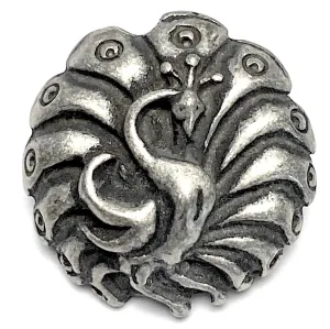 Peacock Button, Pewter, 1", Shank Back, 25mm, USA-Made  # SW-303