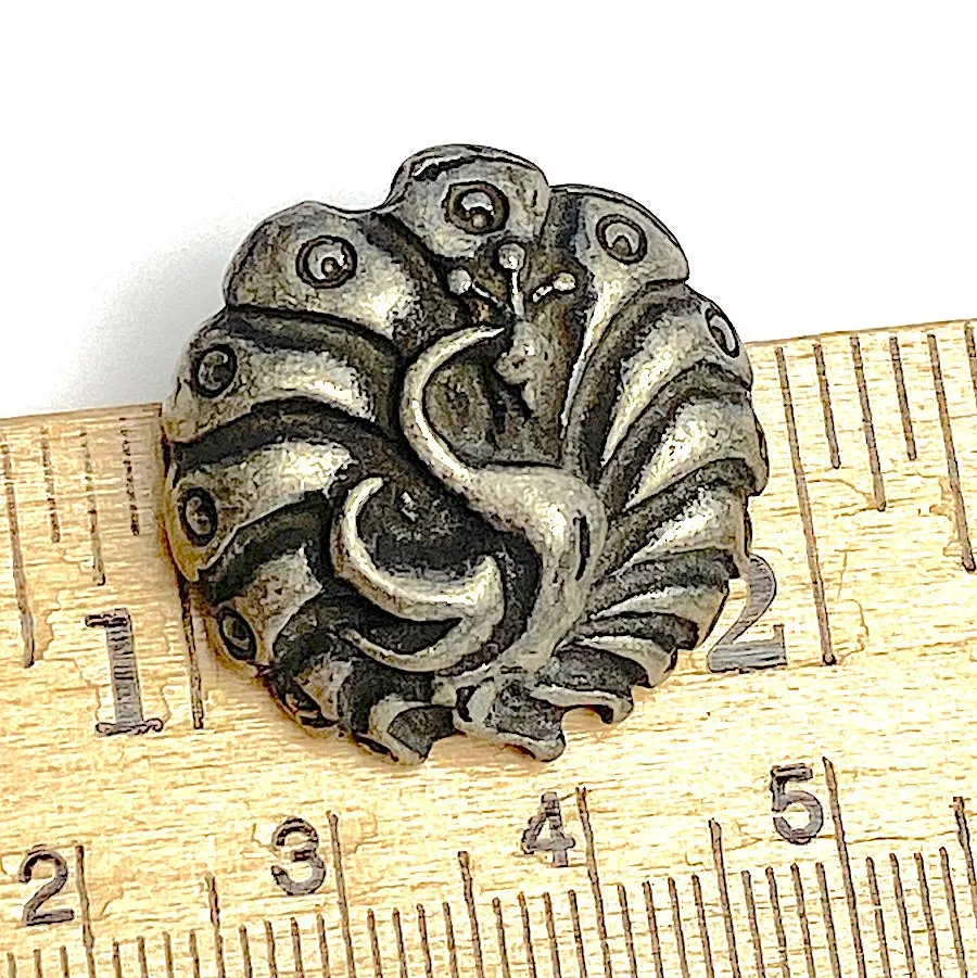 Peacock Button, Pewter, 1", Shank Back, 25mm, USA-Made  # SW-303