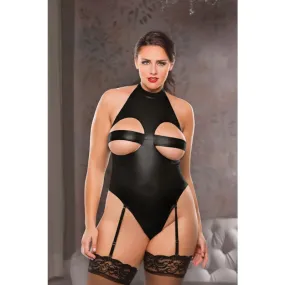 Peekaboo Halter Teddy - One Size Plus Size - Black