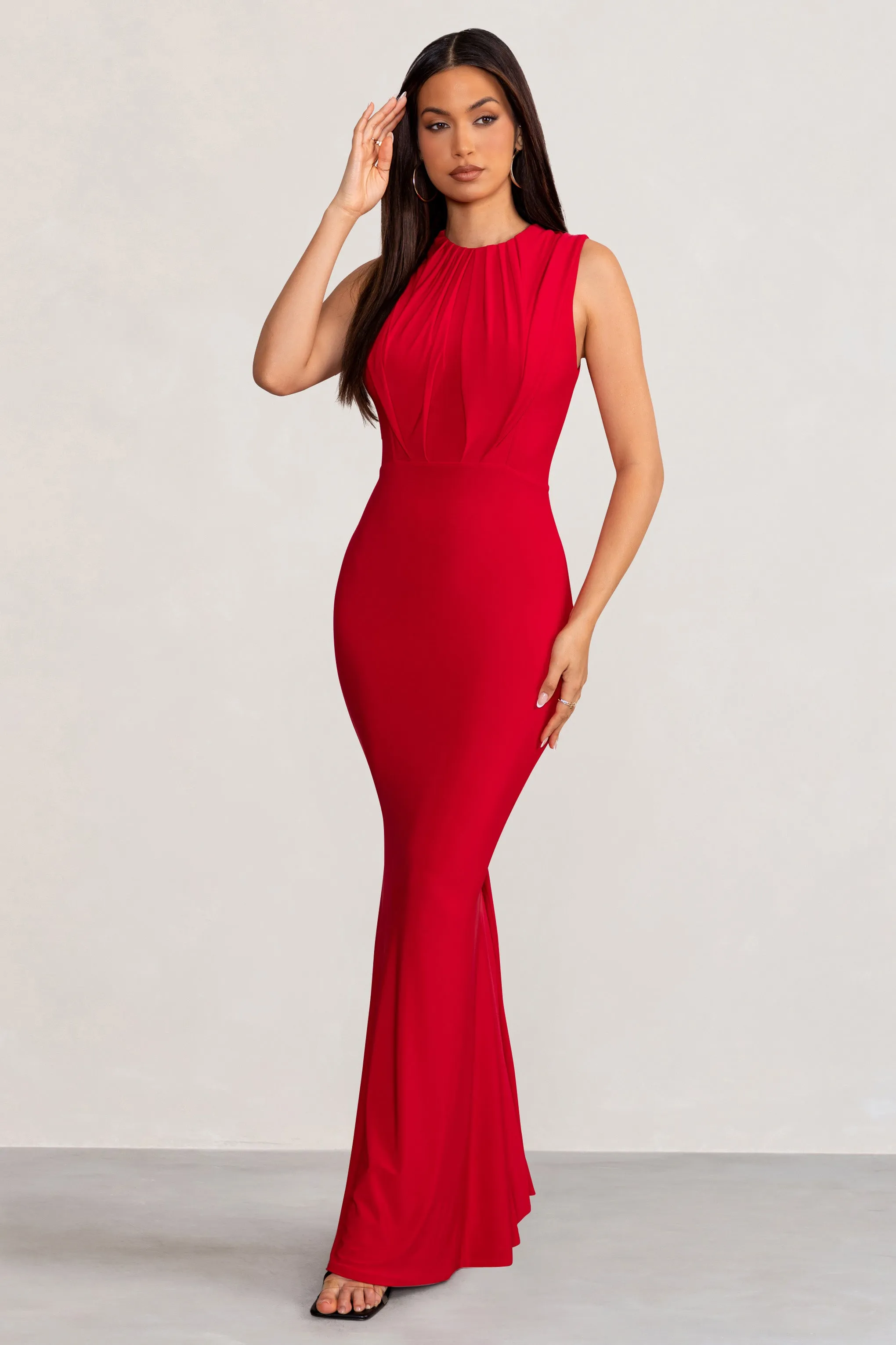 Phoenix | Red Sleeveless Maxi Dress with Hood