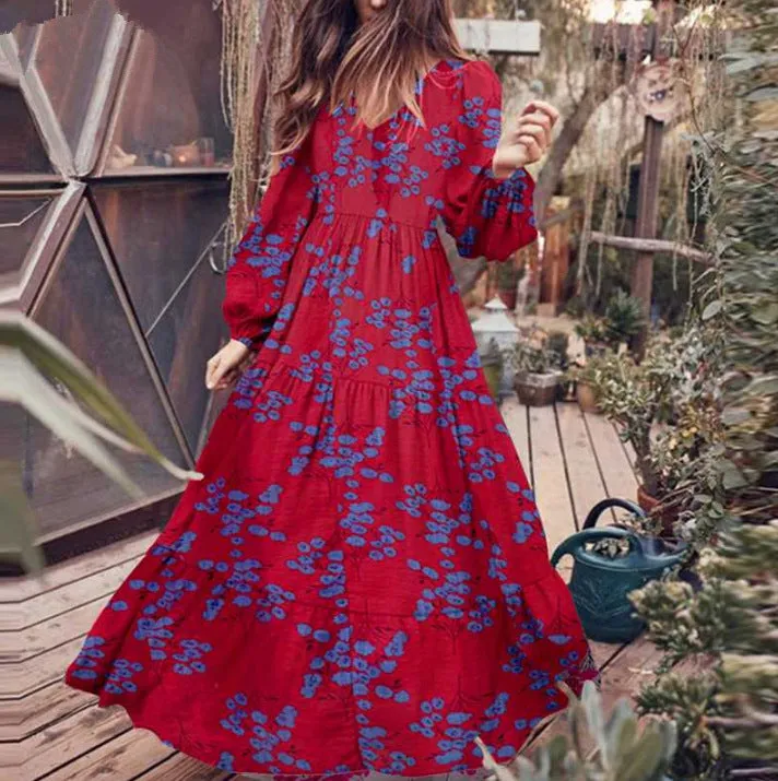 Presale Loose and Irregular Patchwork Bohemian Swing Long Dress