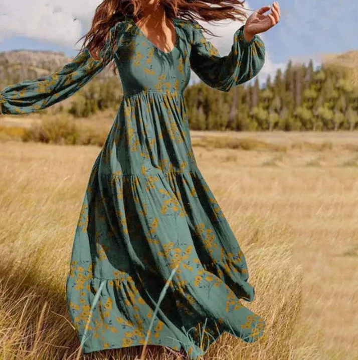 Presale Loose and Irregular Patchwork Bohemian Swing Long Dress