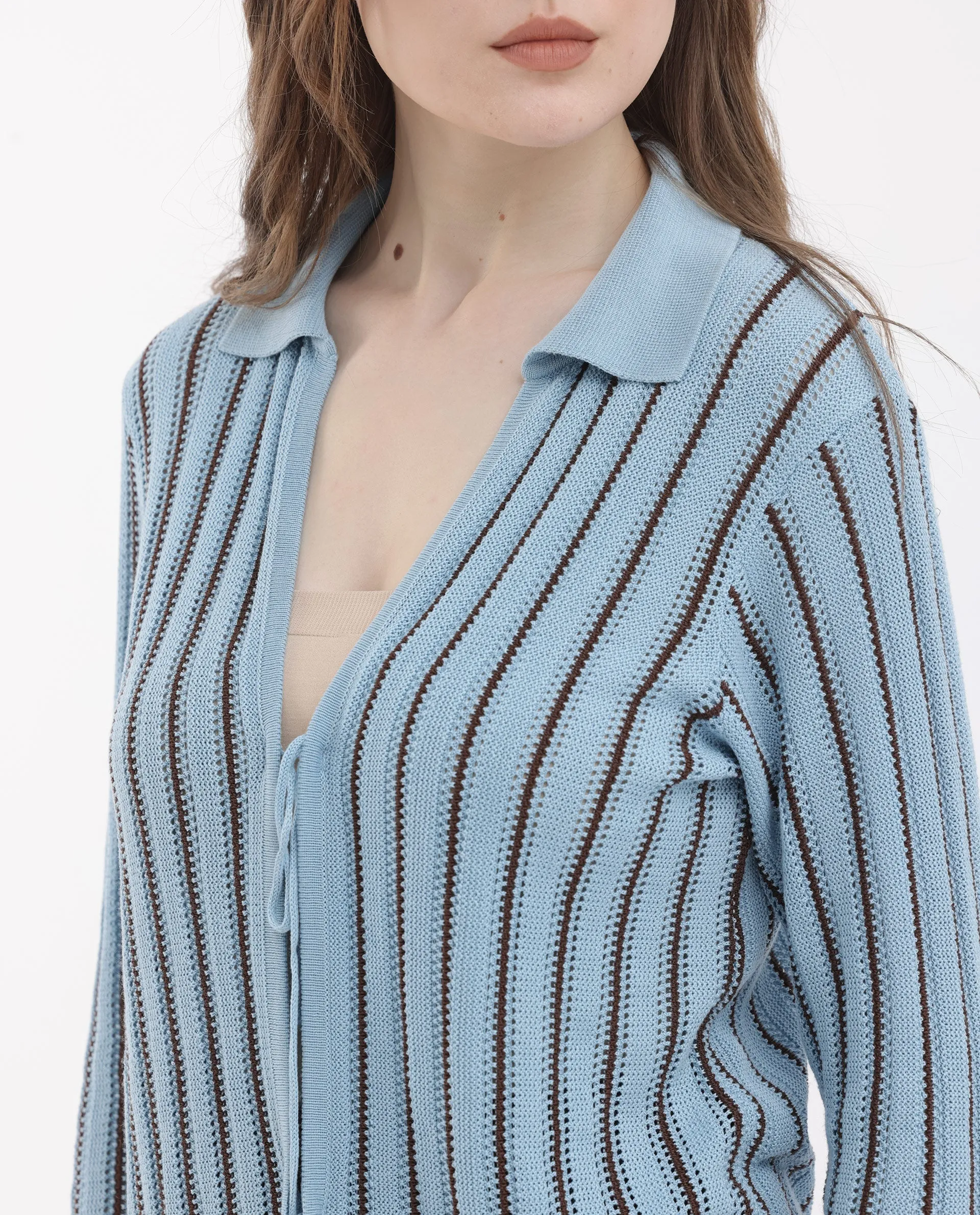 Rareism Womens Kentya Light Blue Shrug Collared Neck Solid