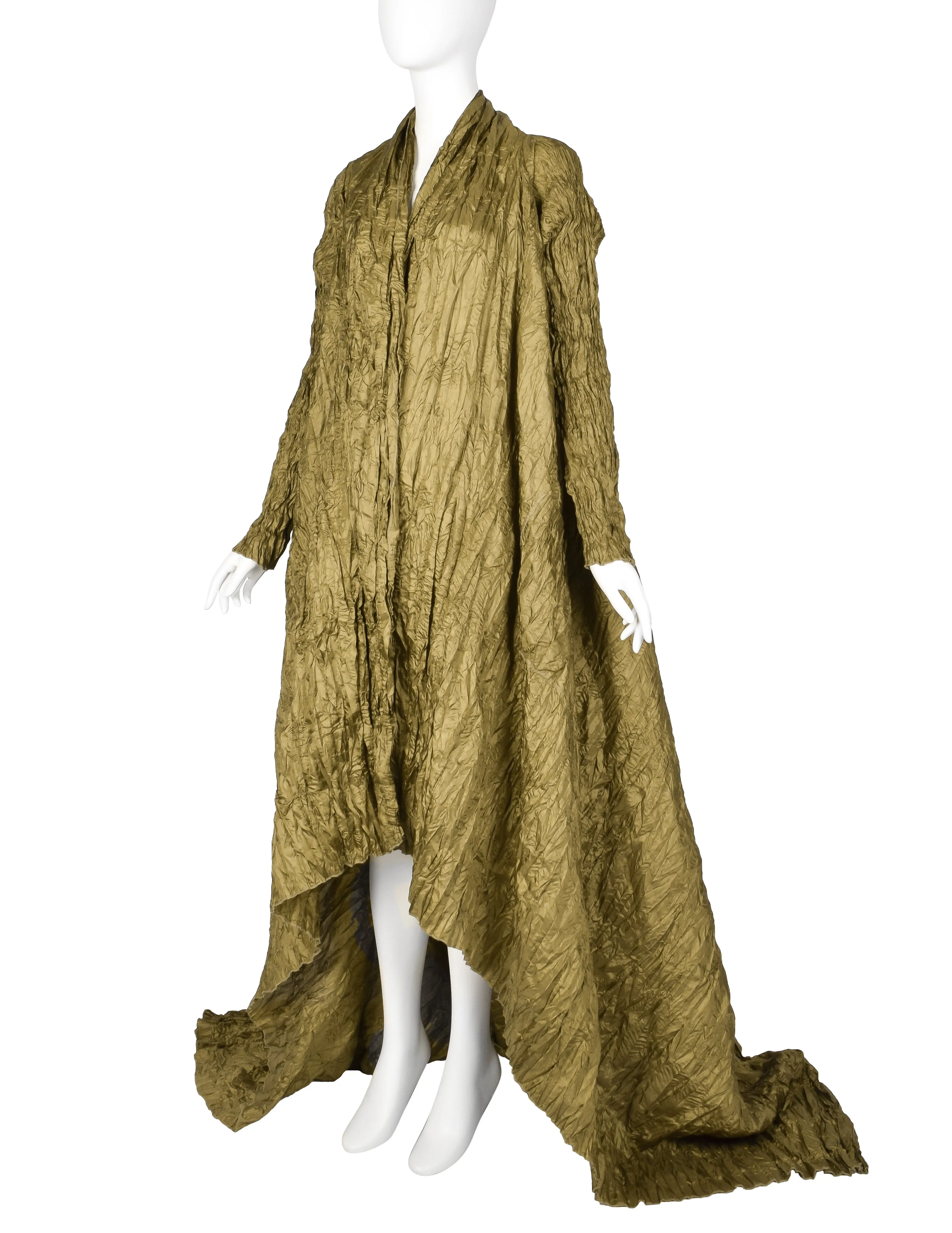 Ray London Vintage Dramatic Green Plisse Pleated Duster