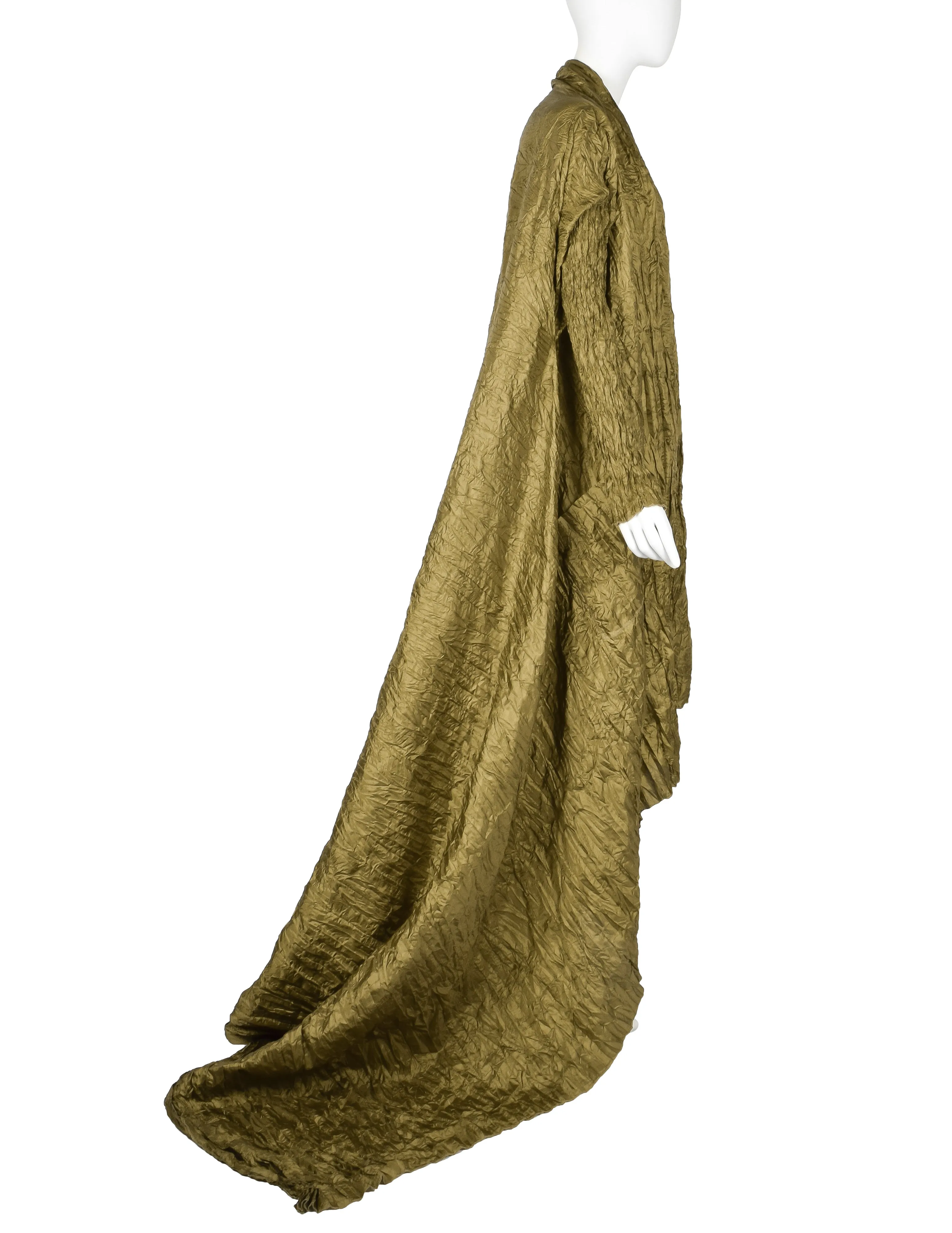 Ray London Vintage Dramatic Green Plisse Pleated Duster