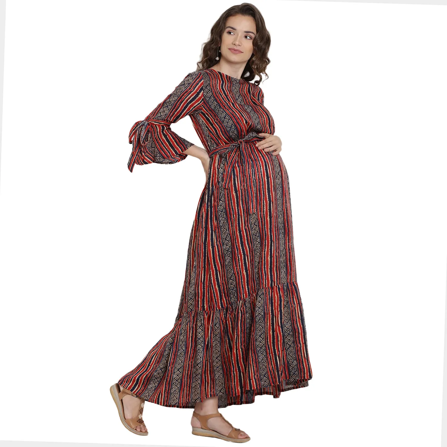 Red Stripe Maternity & Nursing Maxi Dress