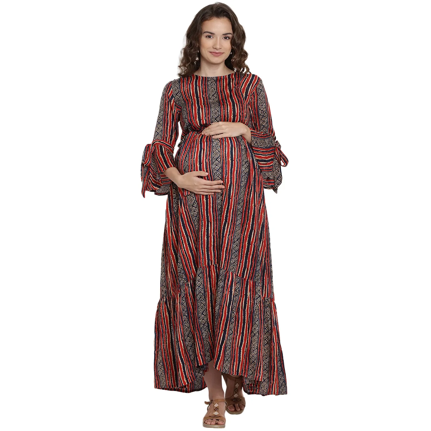 Red Stripe Maternity & Nursing Maxi Dress