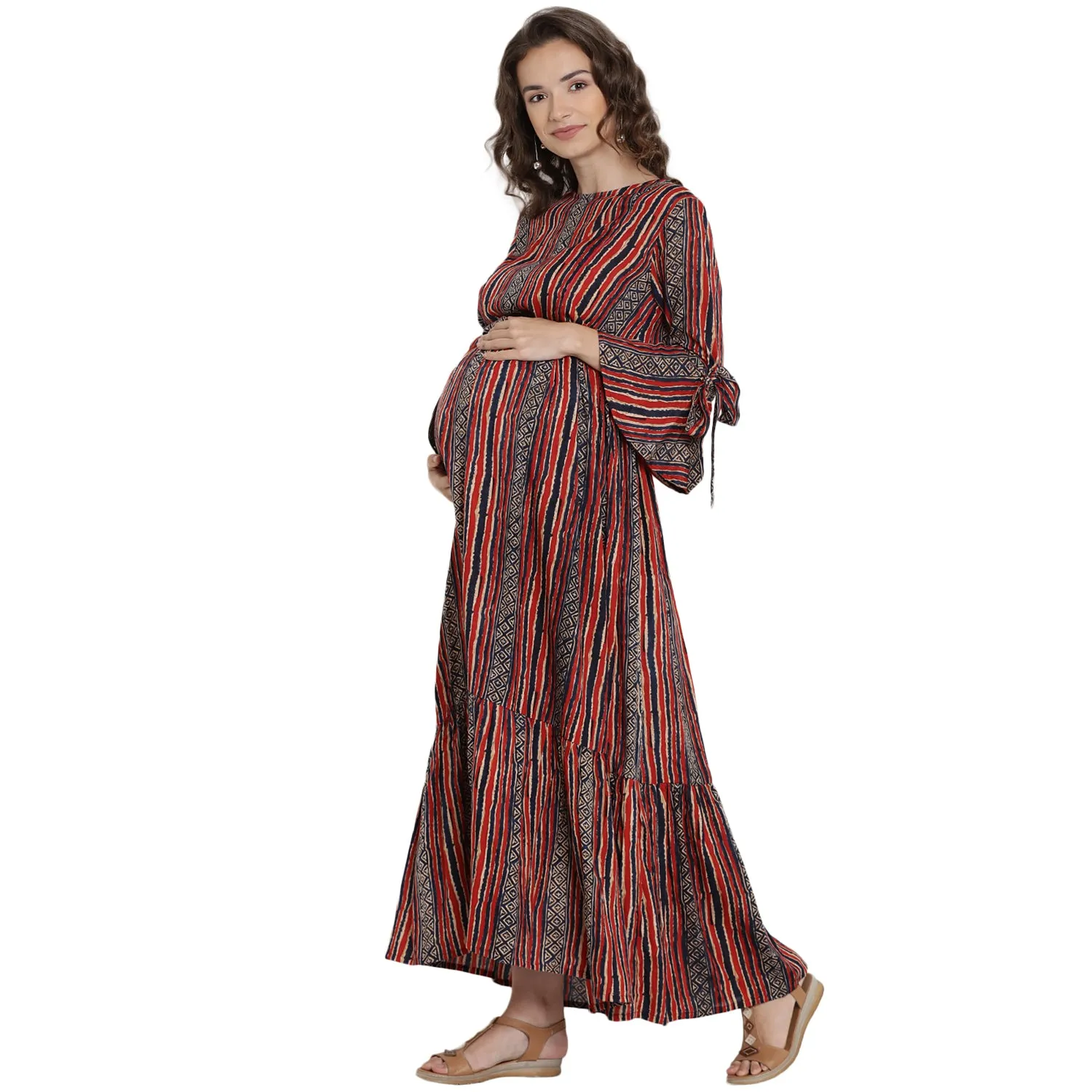 Red Stripe Maternity & Nursing Maxi Dress