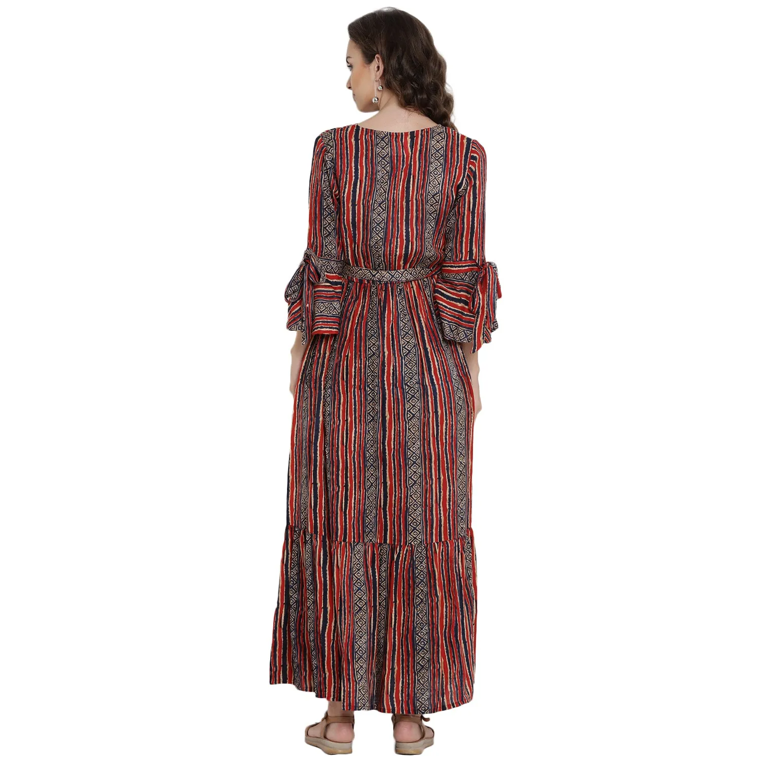 Red Stripe Maternity & Nursing Maxi Dress