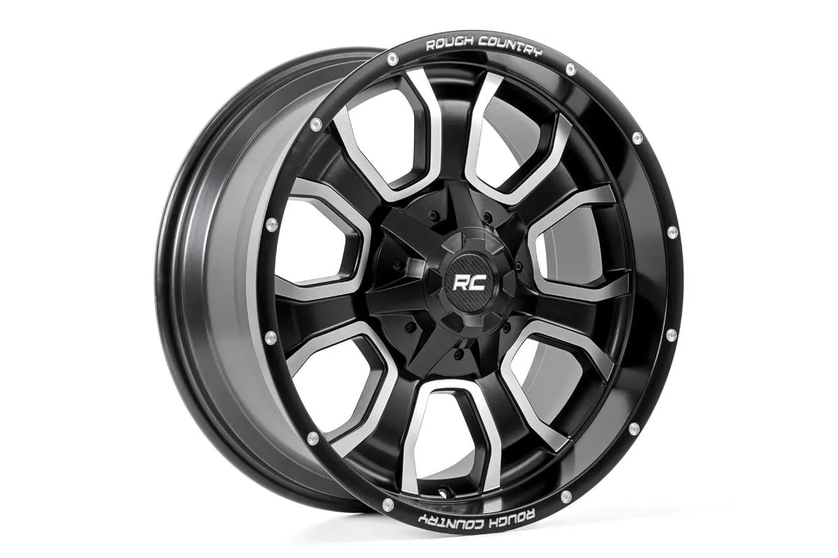 Rough Country 93 Series Wheel | One-Piece | Machined Black | 20x10 | 6x5.5/6x135 | -18mm | 2002-2006