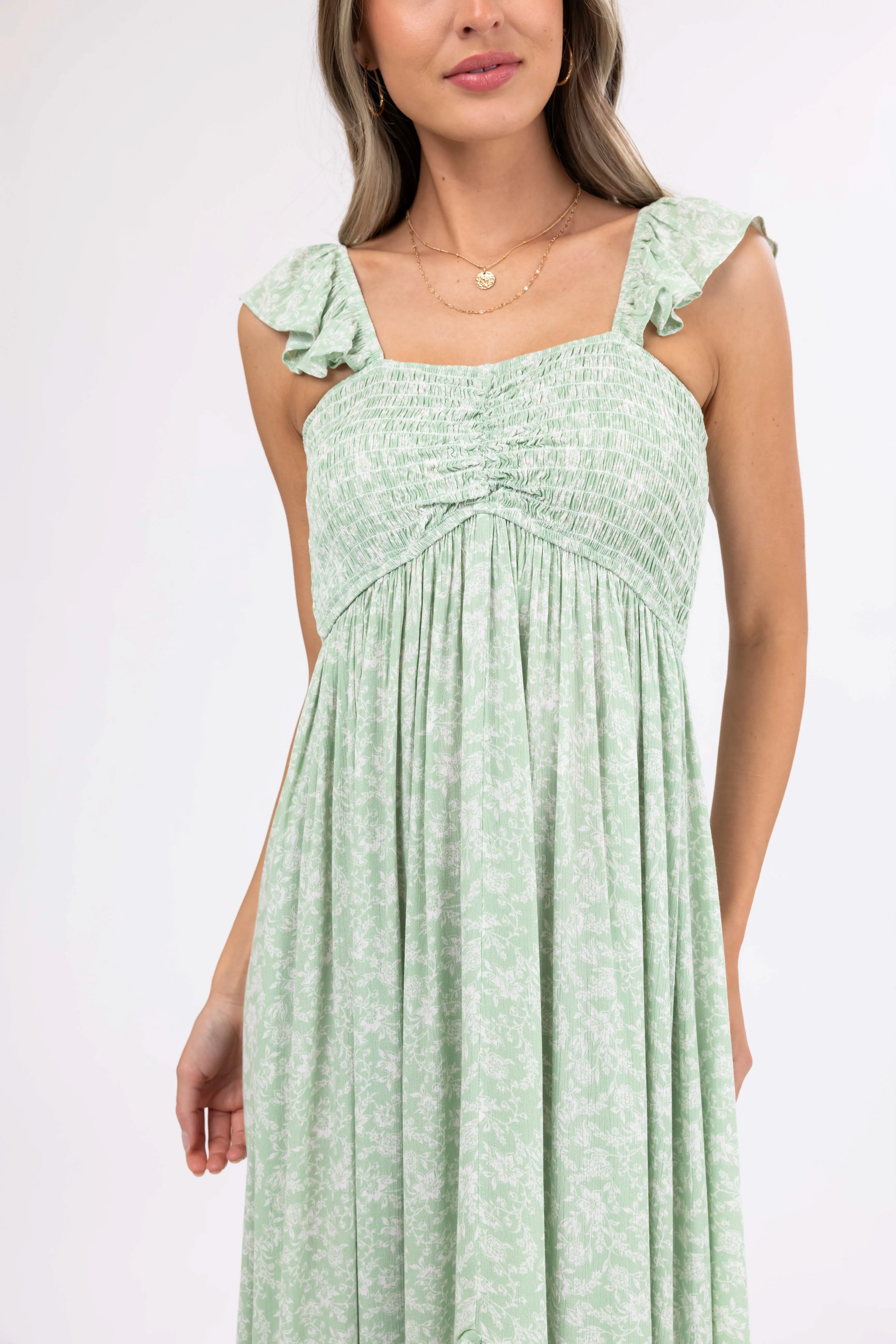 Sage Floral Print High Low Maxi Dress