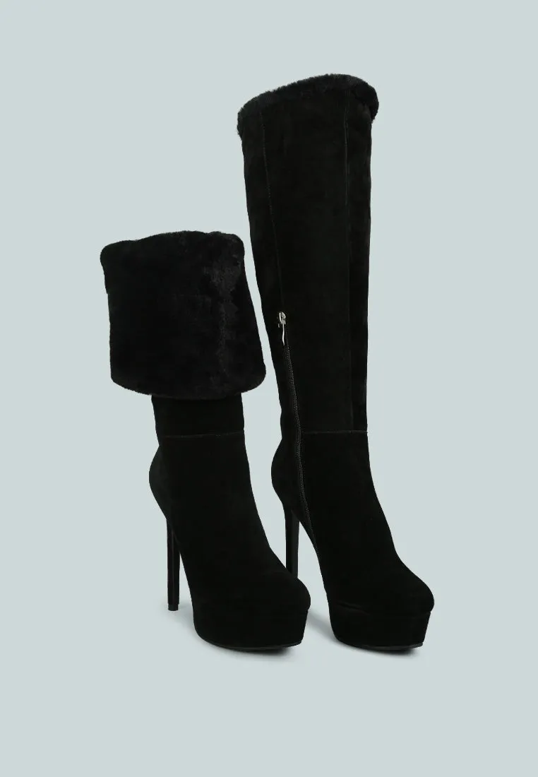 SALDANA Convertible Suede Leather Black High Boots