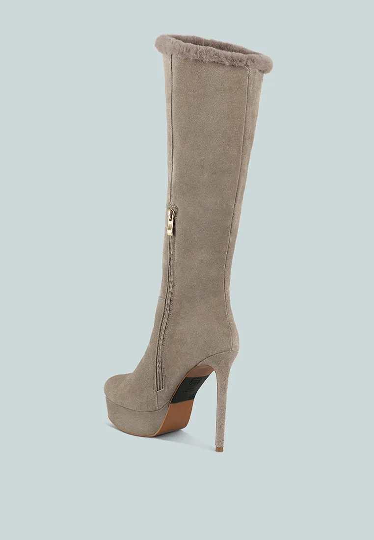 SALDANA Convertible Suede Leather Taupe High Boots