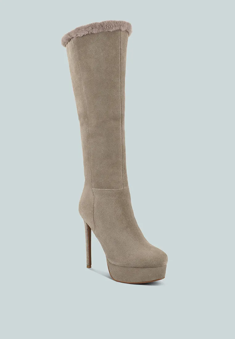 SALDANA Convertible Suede Leather Taupe High Boots