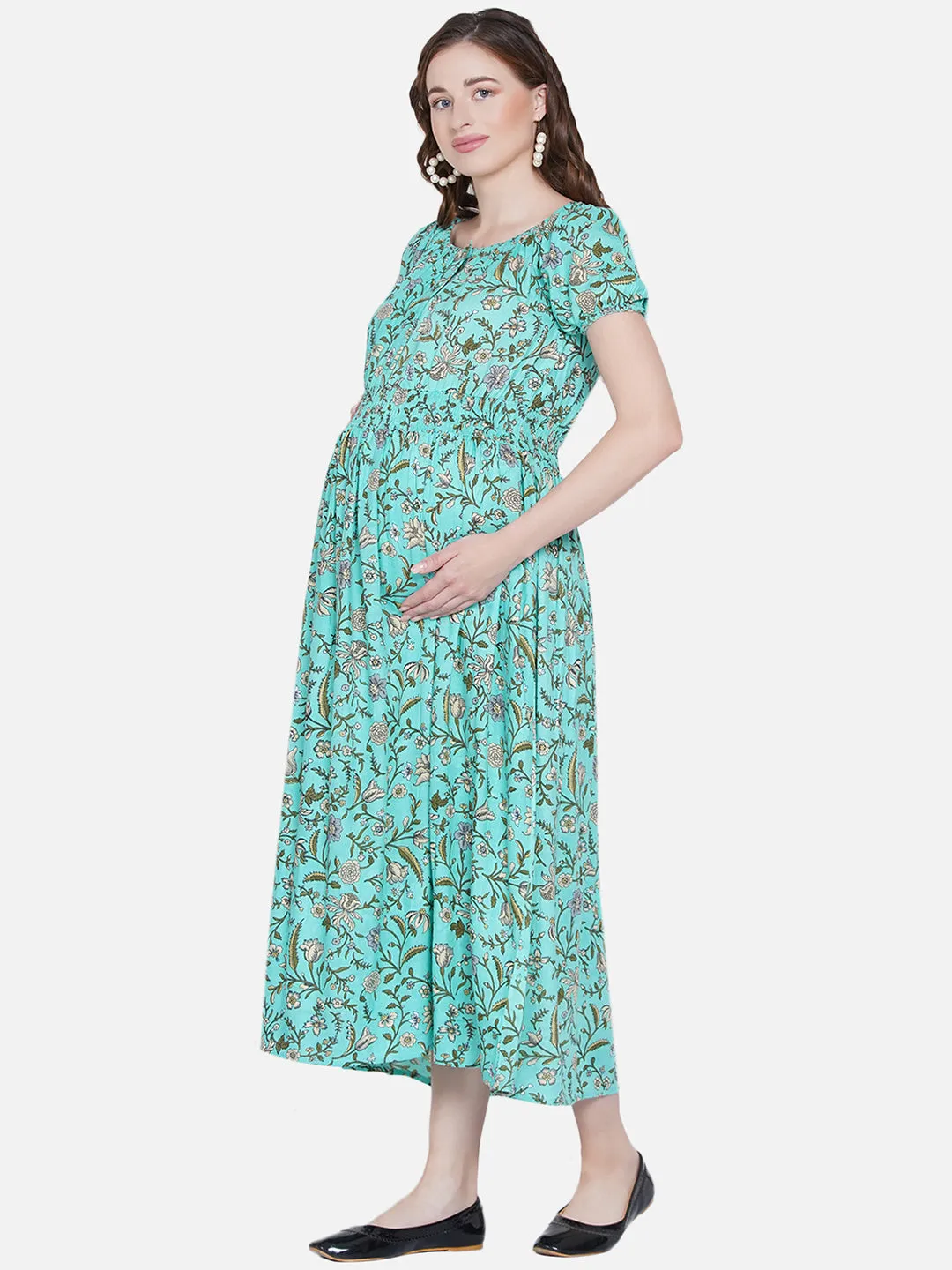 Sea Green Maternity and Nursing Maxi  Dress