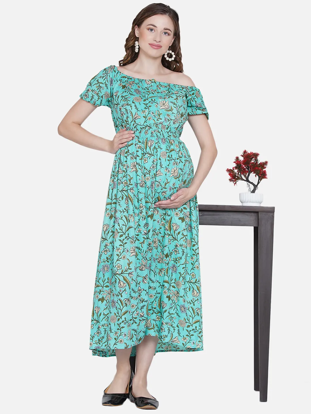 Sea Green Maternity and Nursing Maxi  Dress