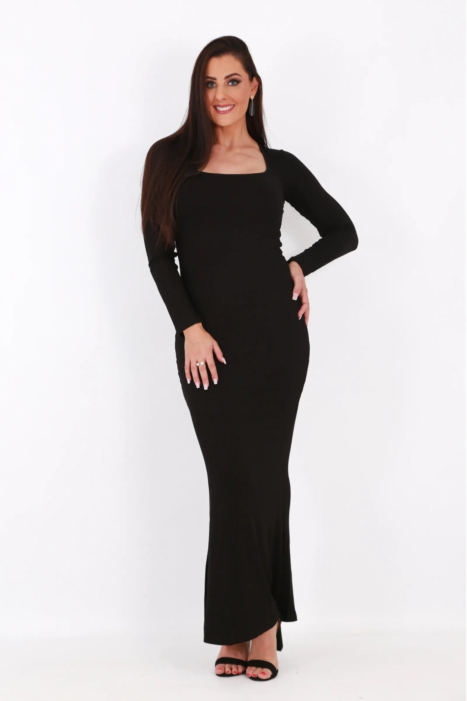 Secret  Shapewear long sleeve maxi dress- Black