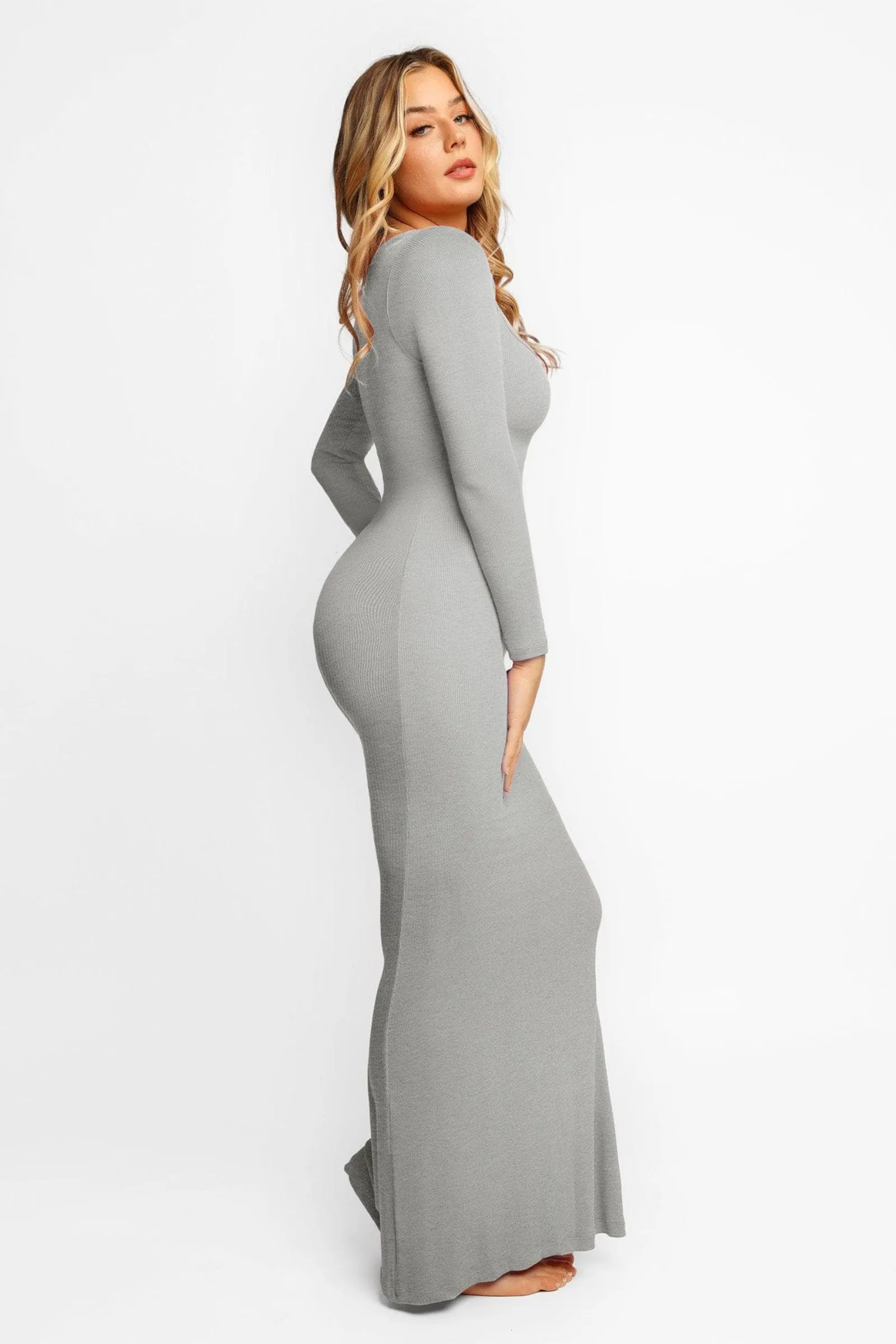 Secret  Shapewear long sleeve maxi dress- Grey