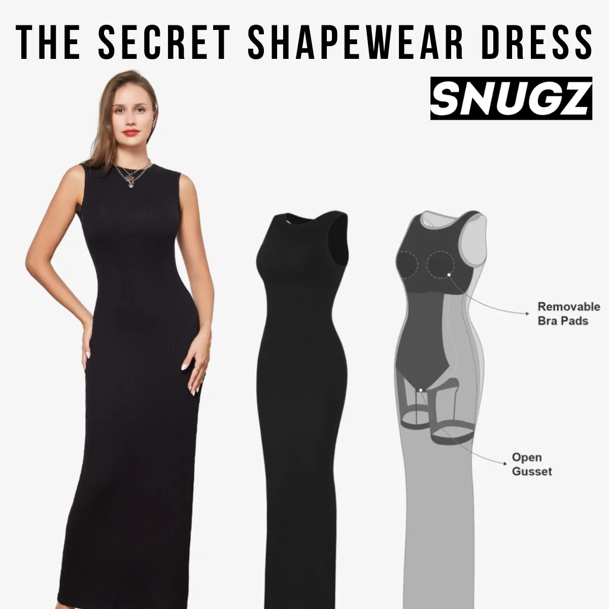 Secret shapewear sleeveless maxi dress- Black