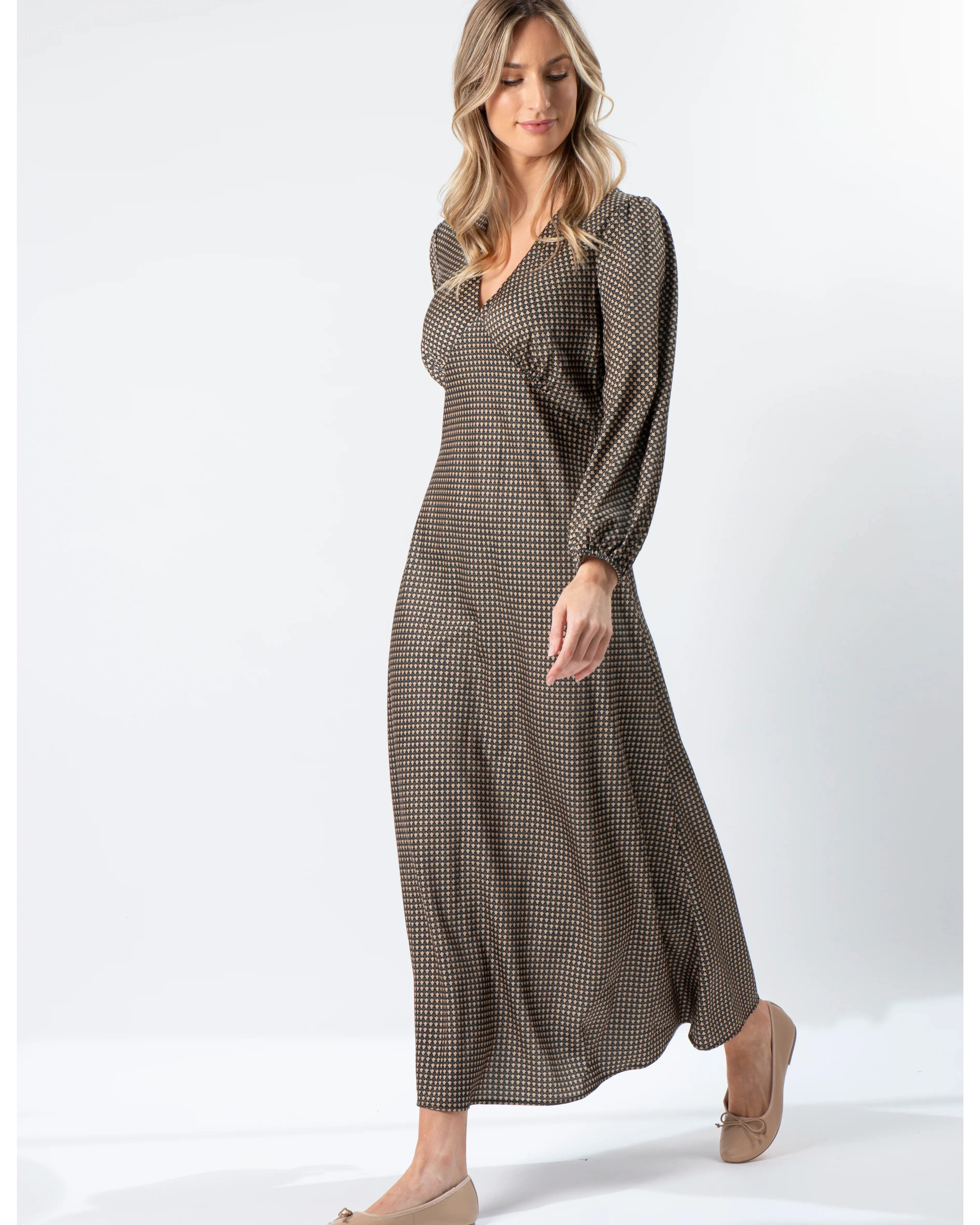 Serene Dress - Safari Houndstooth