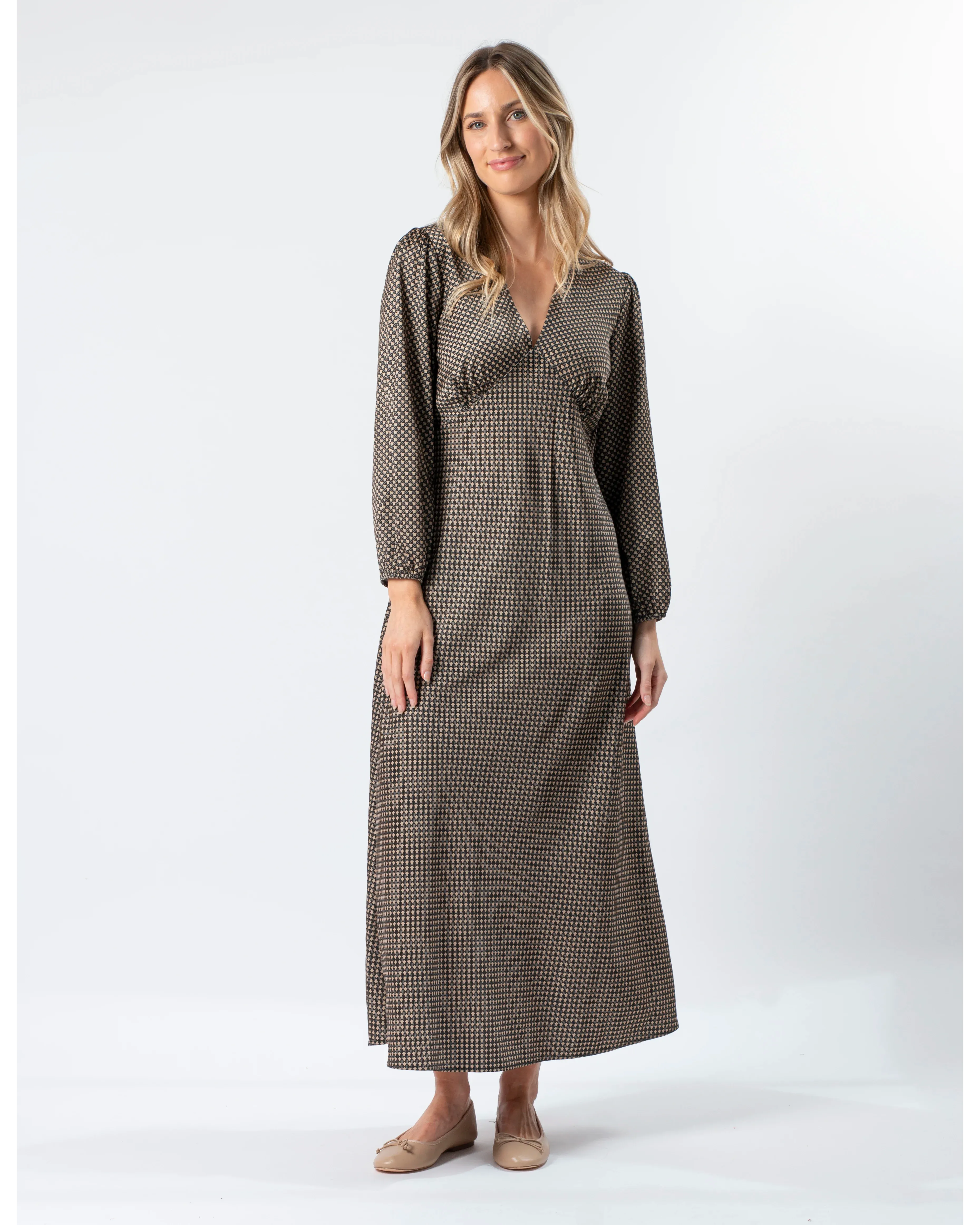 Serene Dress - Safari Houndstooth