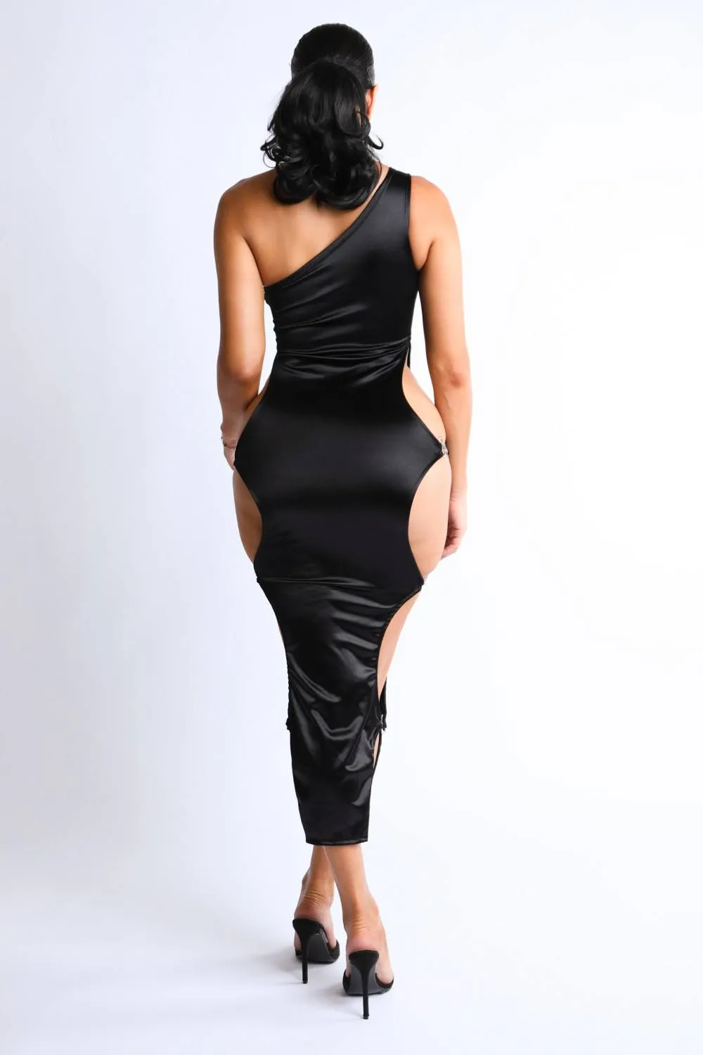 Side Cutout Sexy Knit Satin Maxi Dress