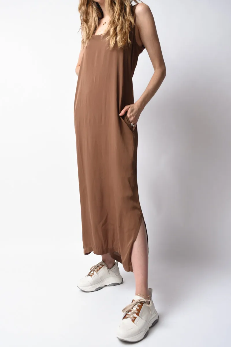 Silk Tank Maxi Dress in Cocoa