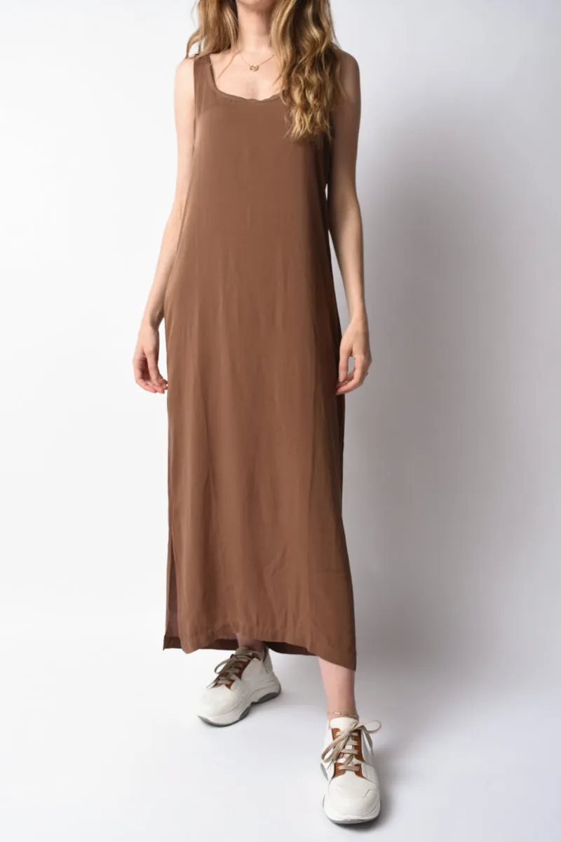 Silk Tank Maxi Dress in Cocoa