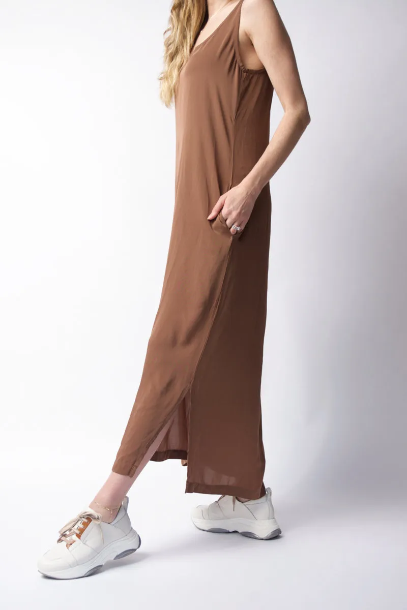 Silk Tank Maxi Dress in Cocoa