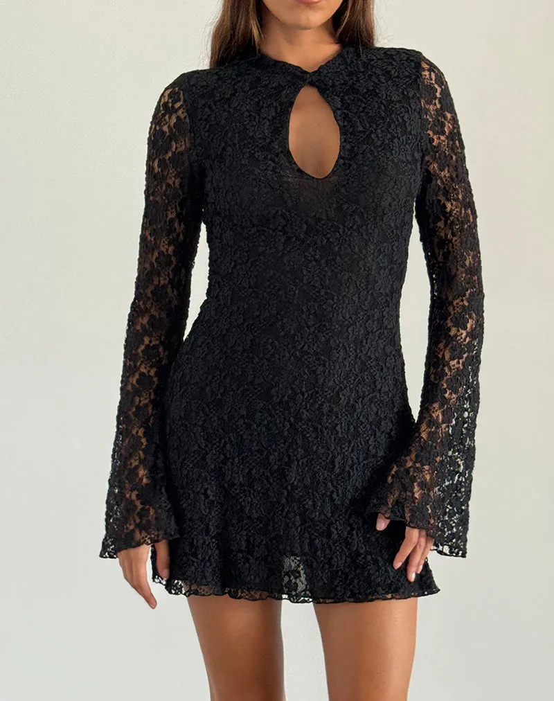 Silvanna Keyhole Mini Dress in Lace Black