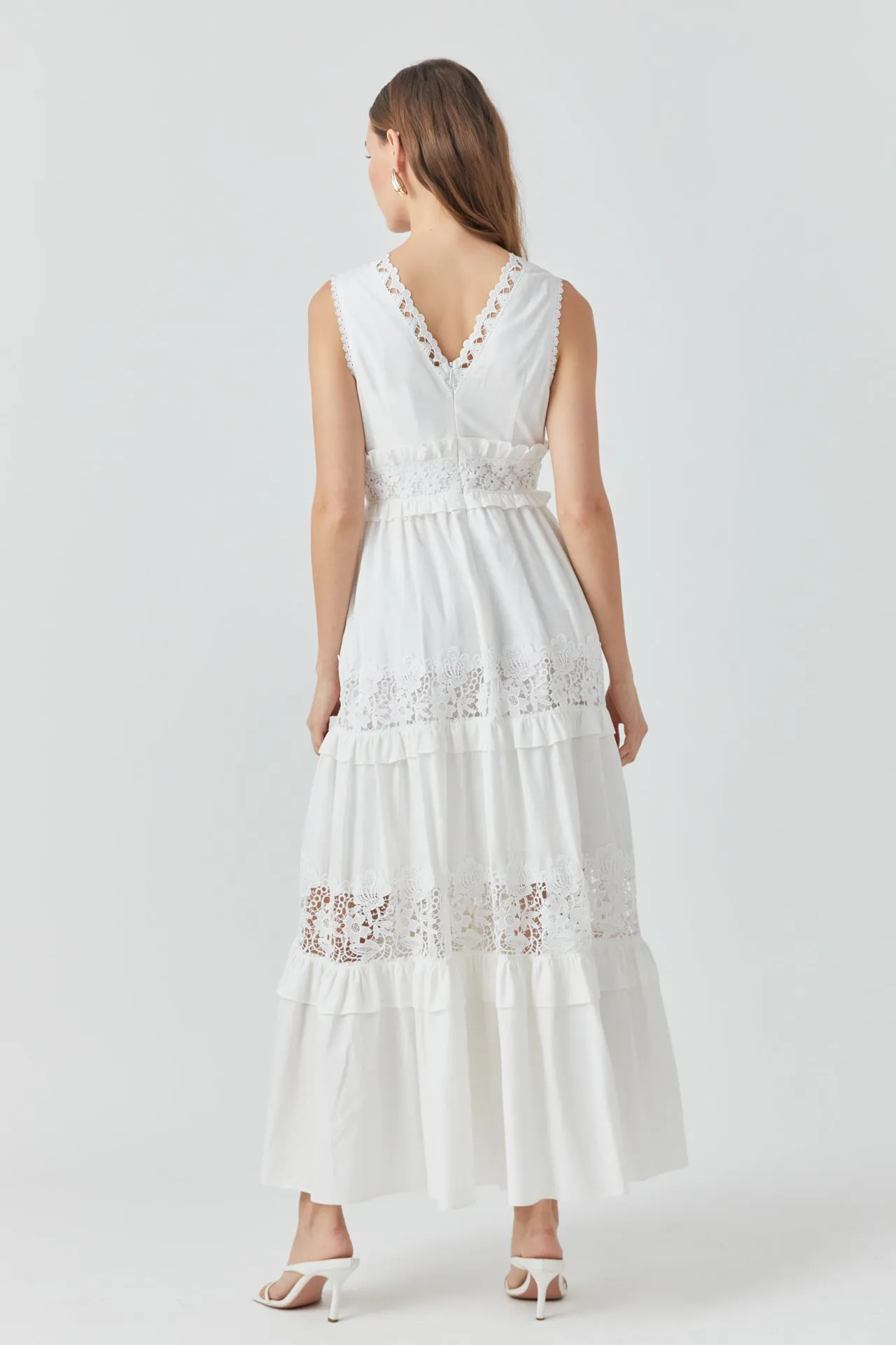 Sleeveless Lace Mixed Long Dress