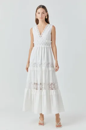 Sleeveless Lace Mixed Long Dress