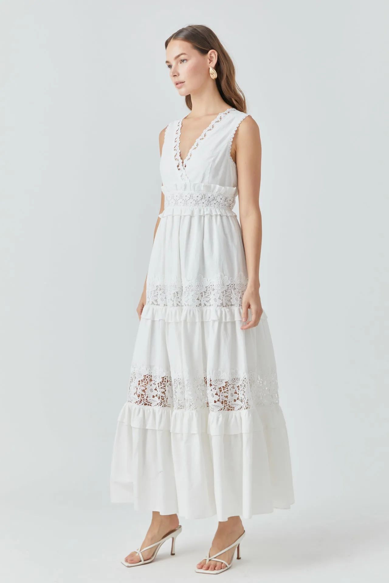 Sleeveless Lace Mixed Long Dress