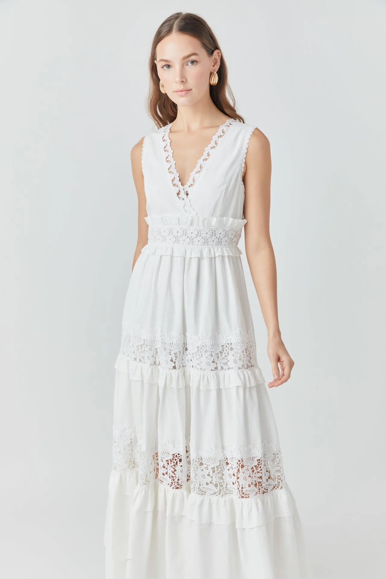 Sleeveless Lace Mixed Long Dress