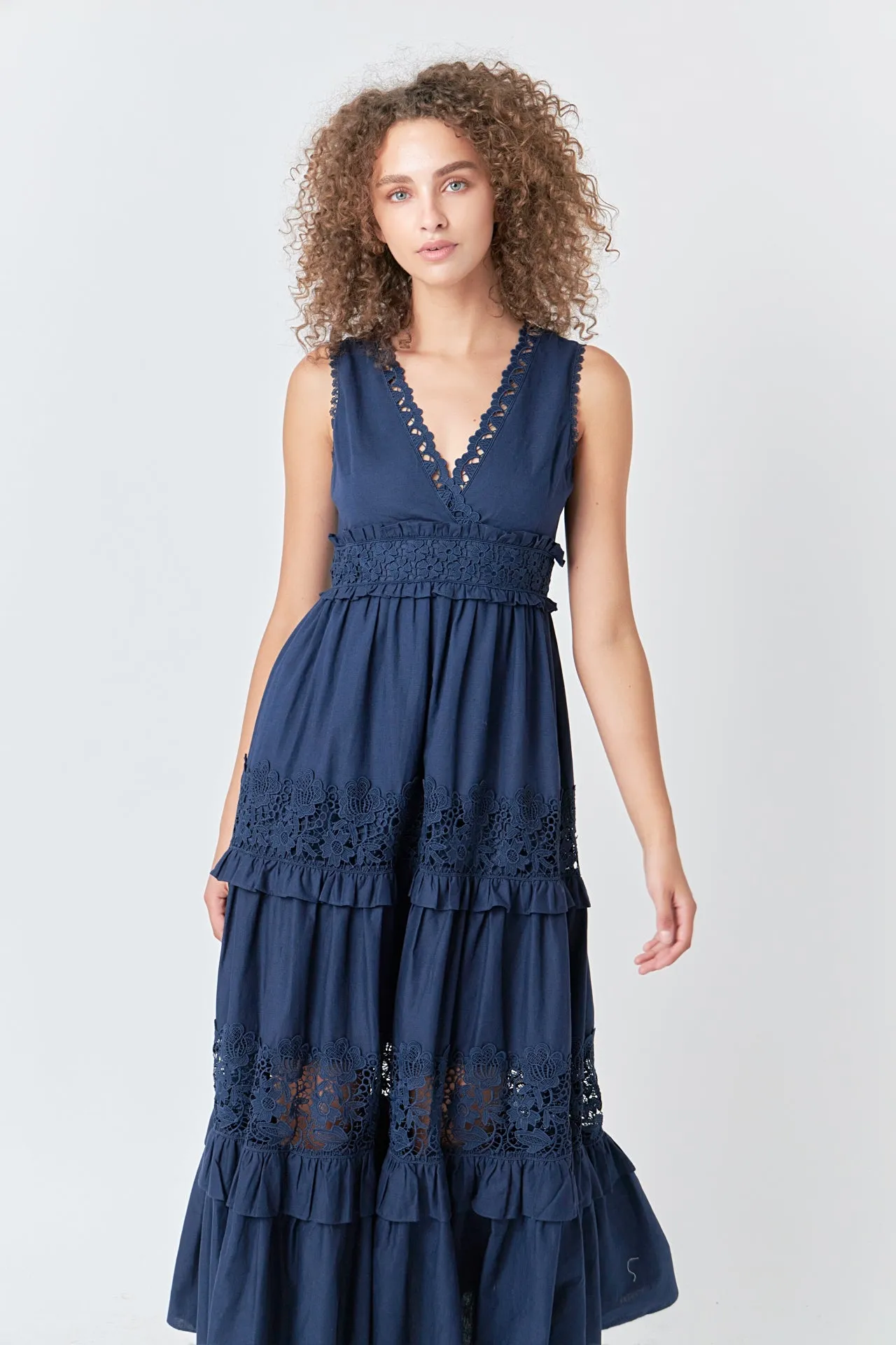 Sleeveless Lace Mixed Long Dress