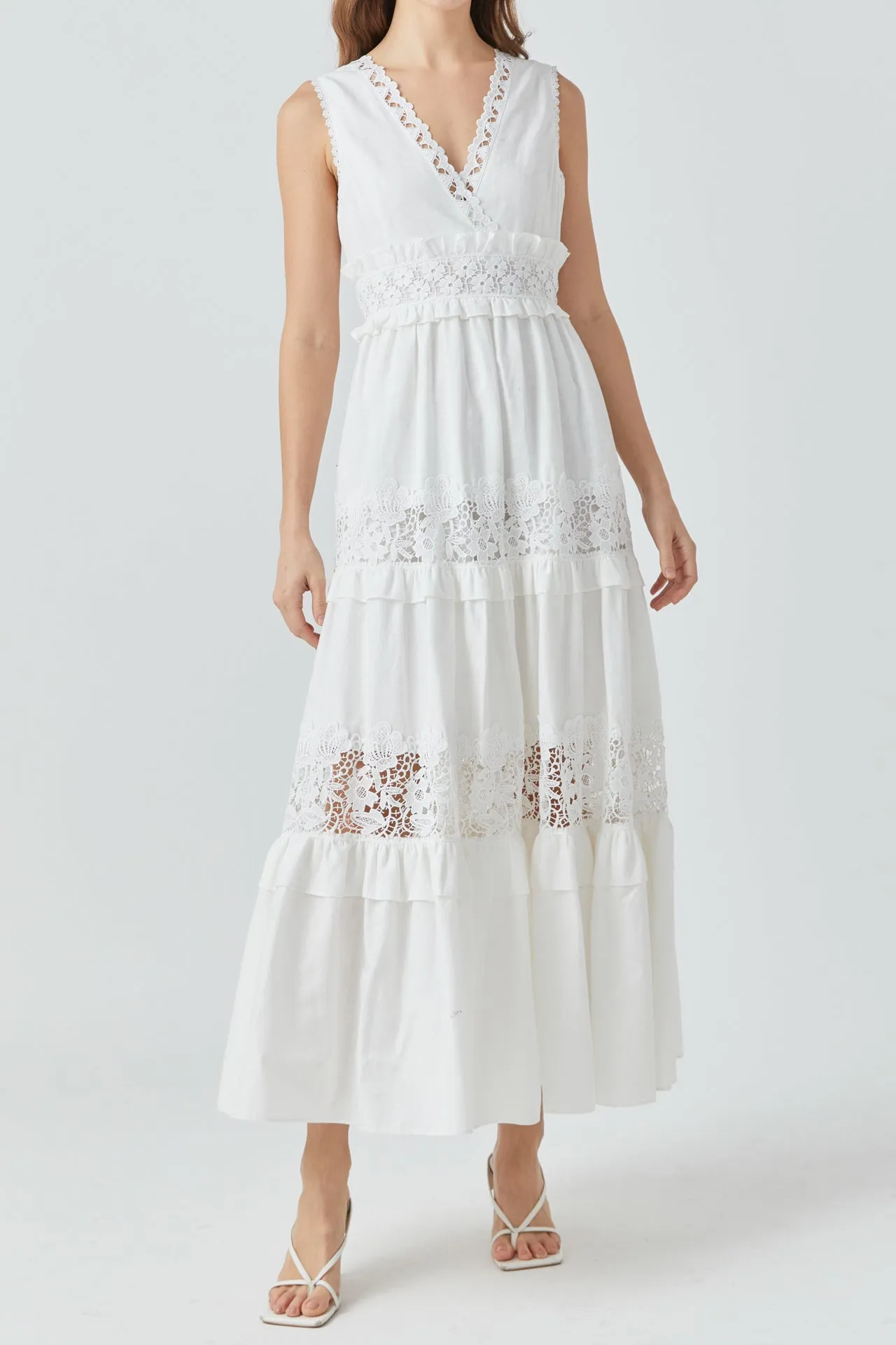 Sleeveless Lace Mixed Long Dress