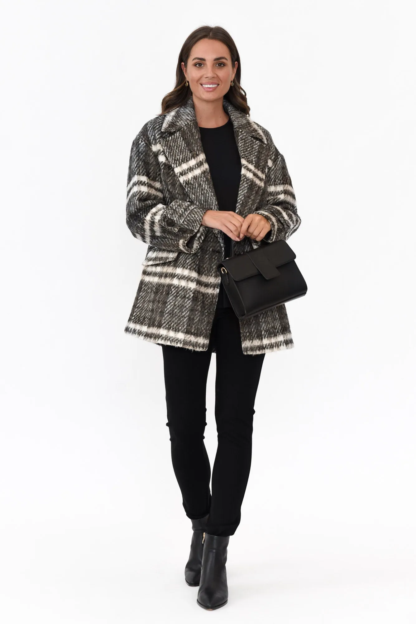 Songbird Charcoal Check Oversized Short Coat