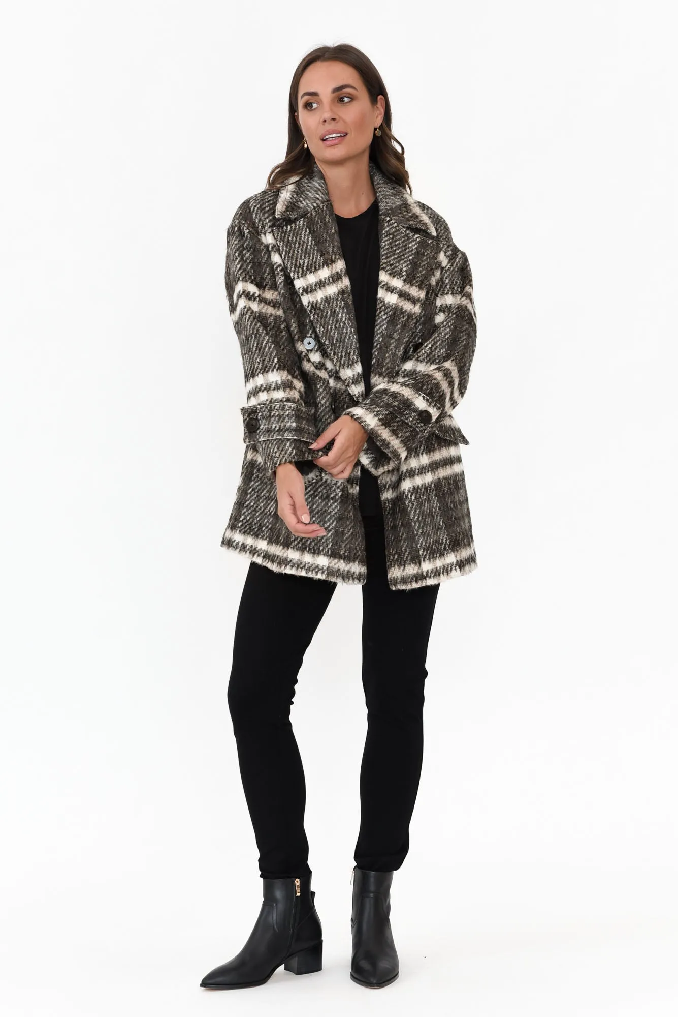 Songbird Charcoal Check Oversized Short Coat