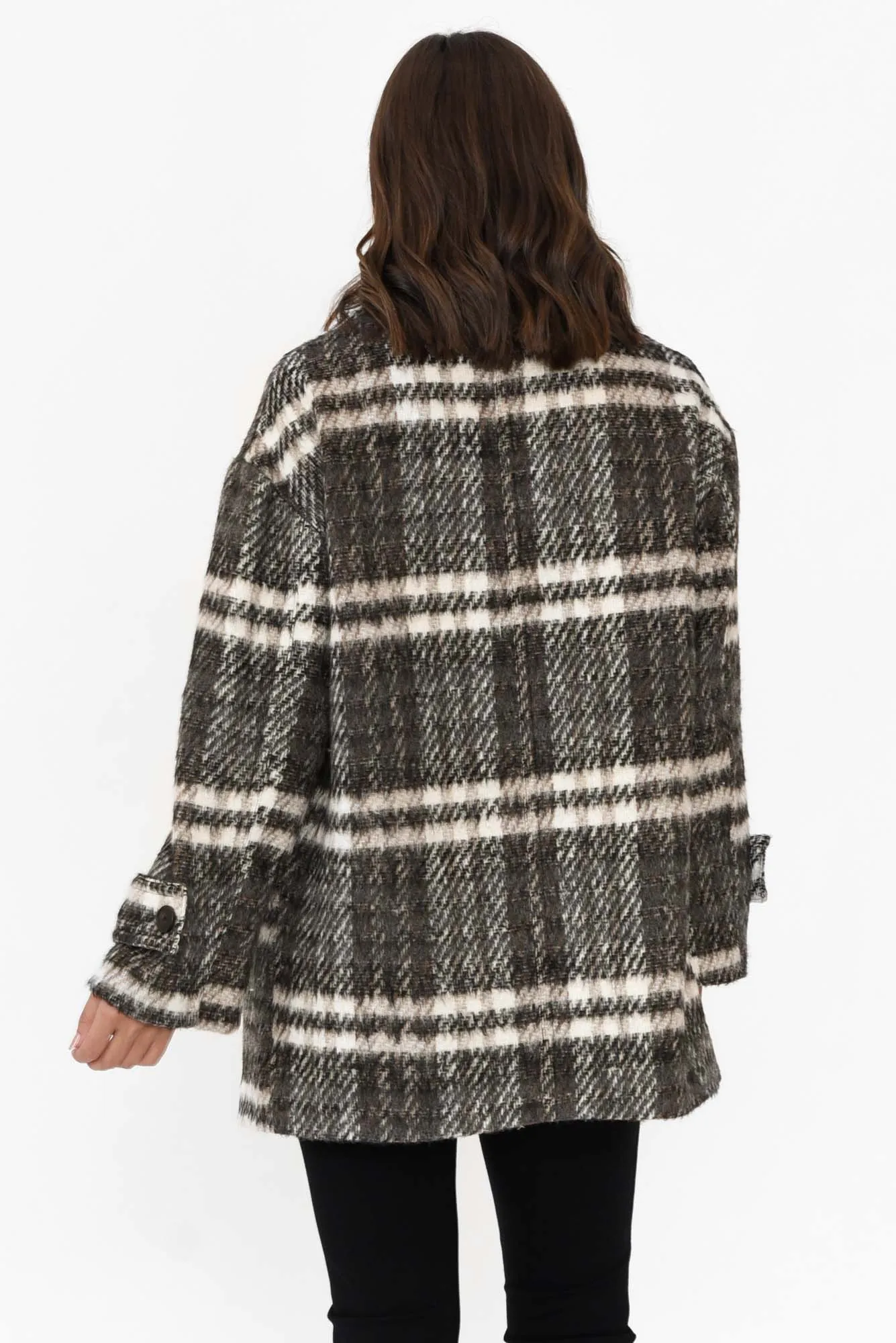 Songbird Charcoal Check Oversized Short Coat