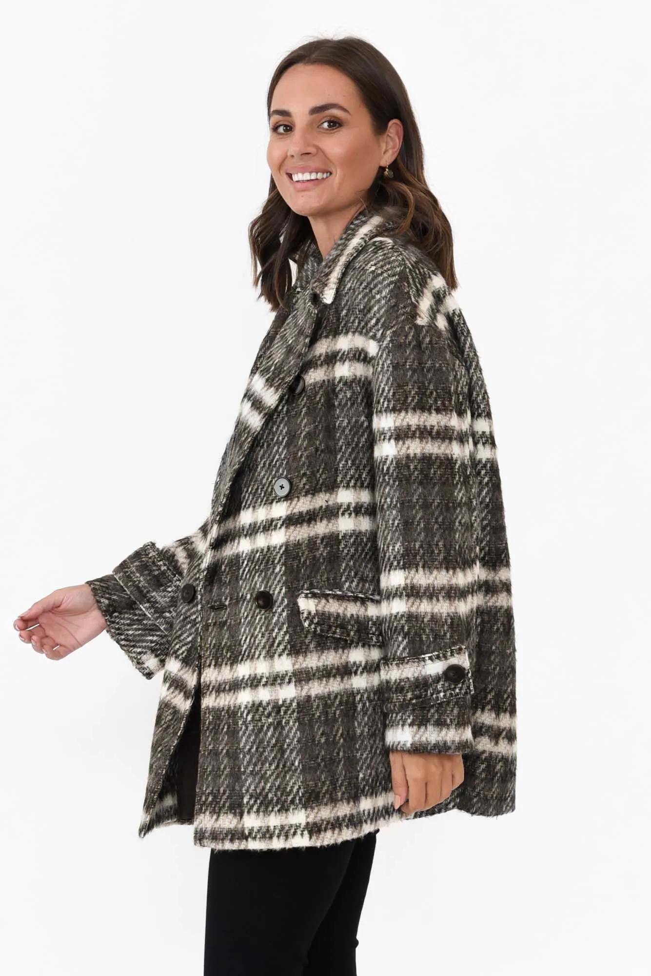 Songbird Charcoal Check Oversized Short Coat