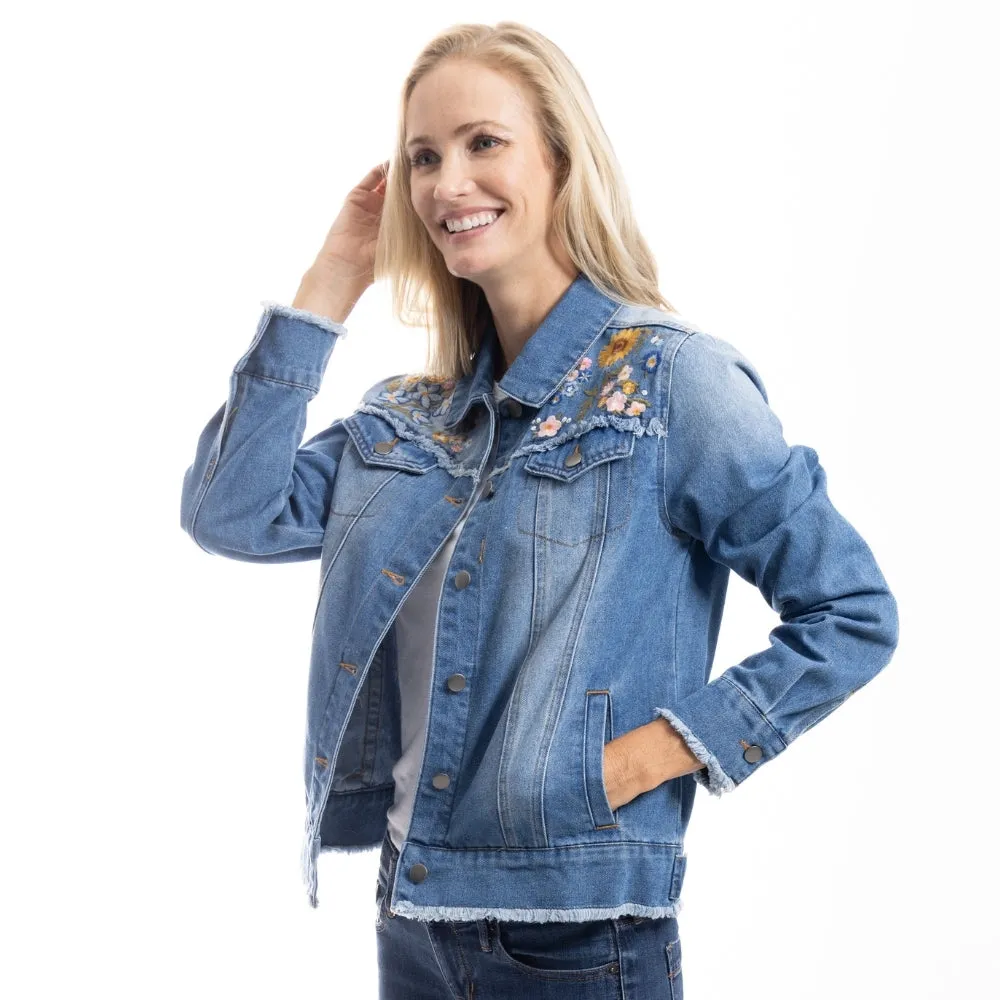 Sunflower Embroidery Jean Jacket