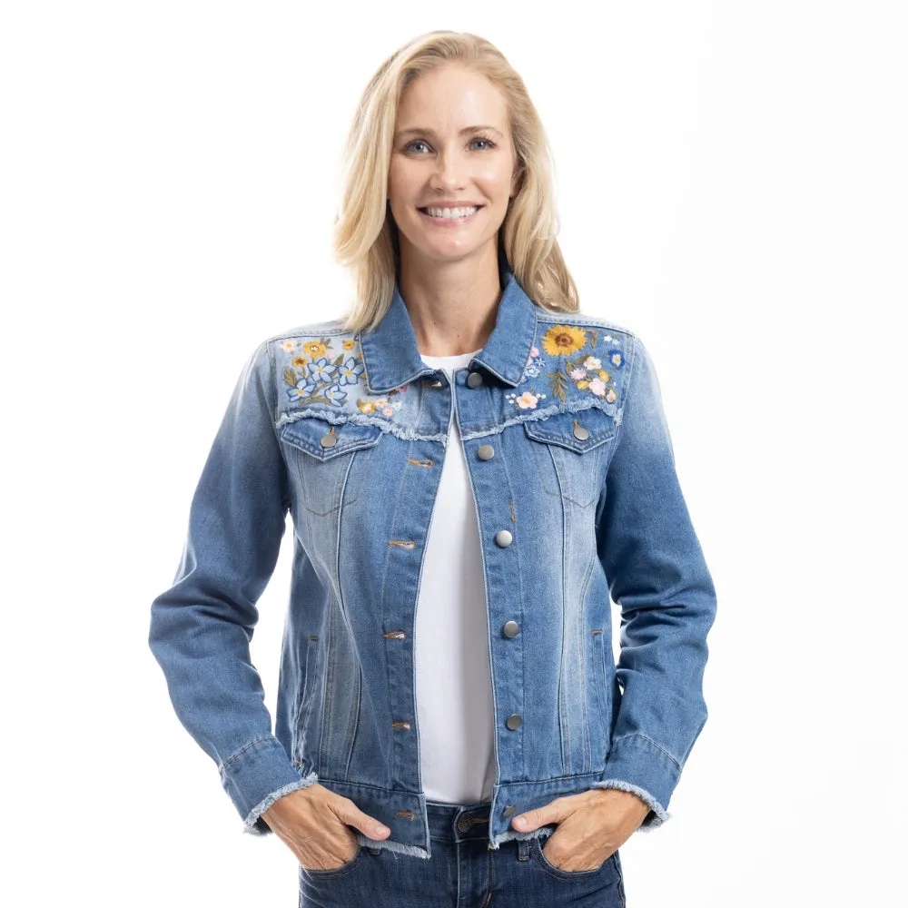 Sunflower Embroidery Jean Jacket