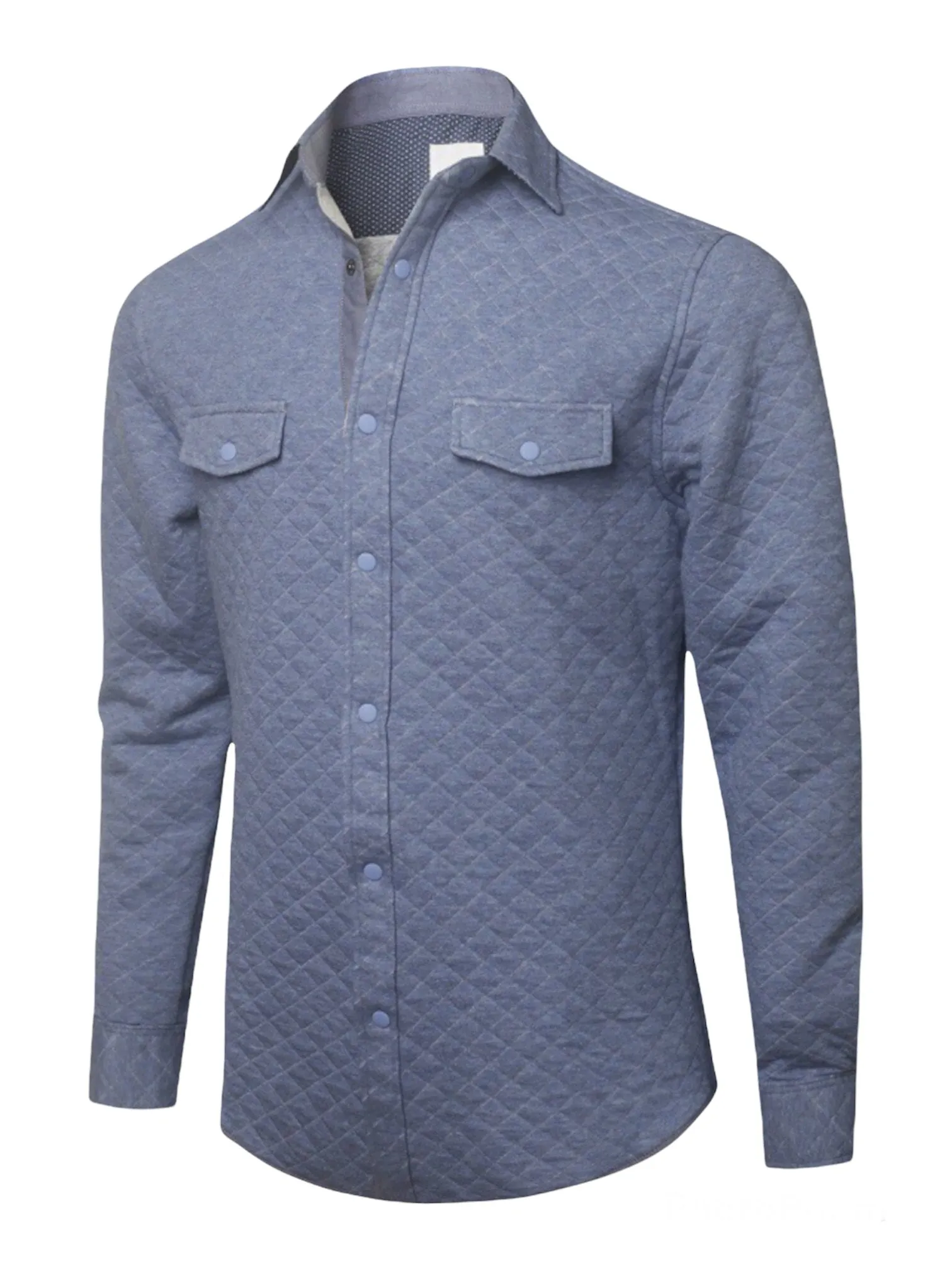 Super Soft Quilted Long Sleeve Snap Button Shirts- Blue