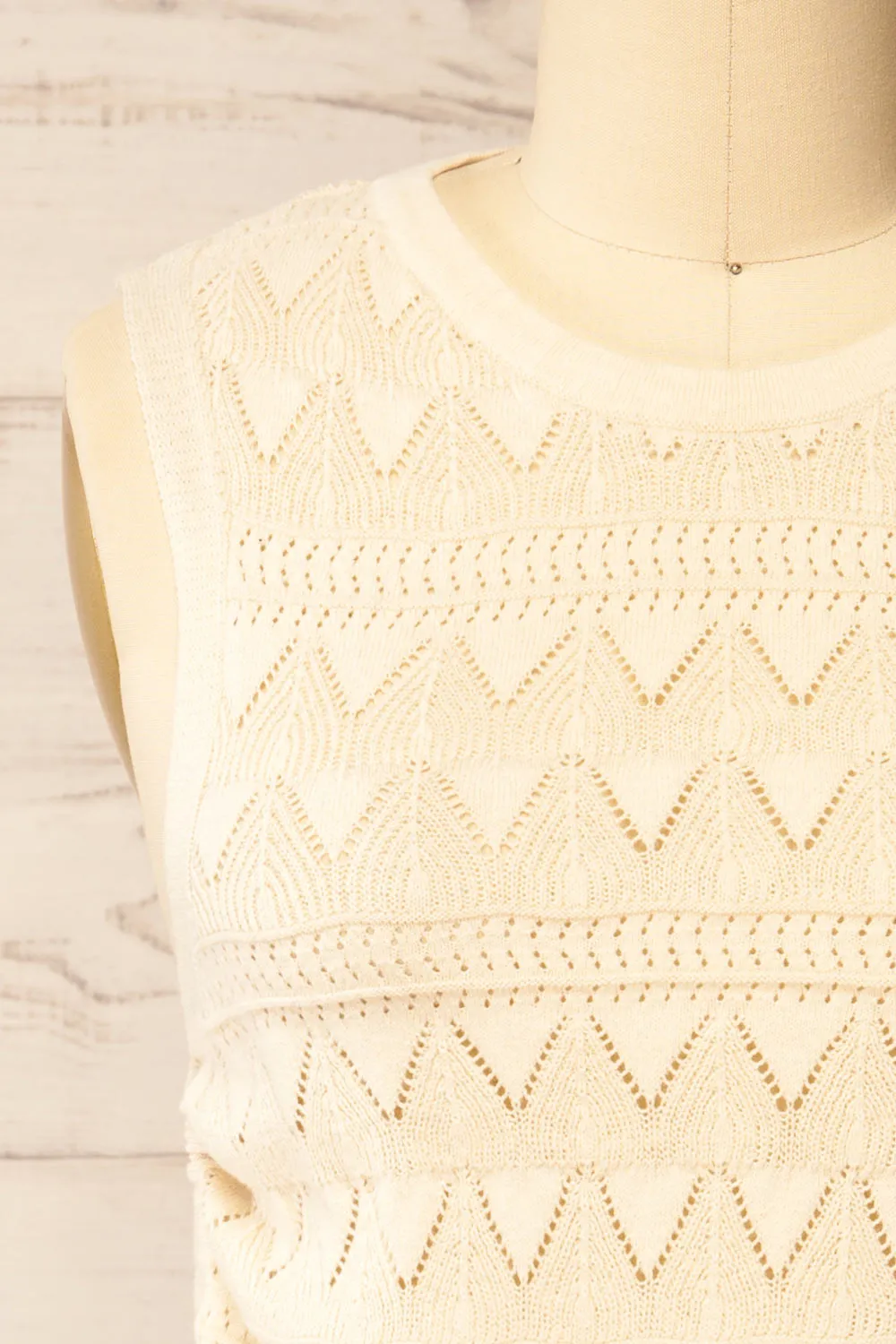 Tabara | Beige Openwork Knit Top w/ Cut-Outs