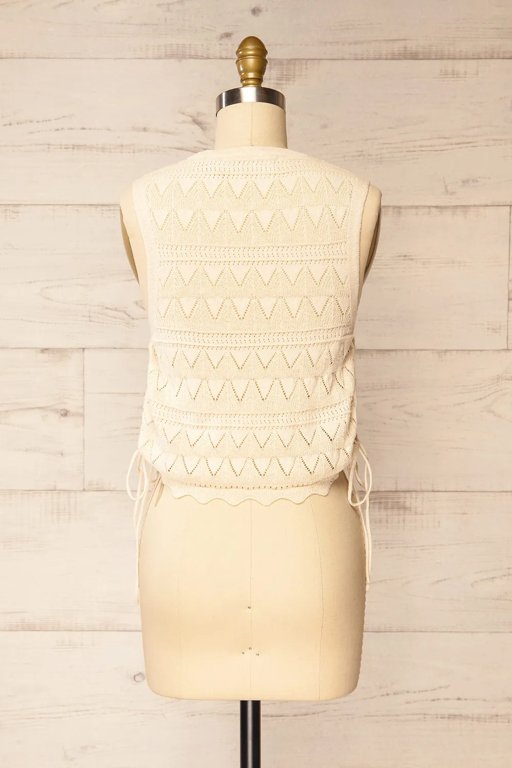 Tabara | Beige Openwork Knit Top w/ Cut-Outs