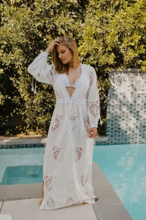 Taj Long Solid White Coverup Dress