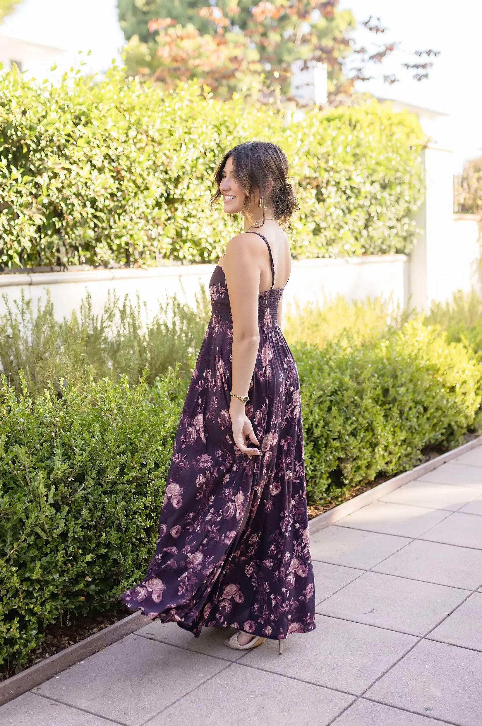 Tara Sleeveless Floral Print Maxi Dress Brown