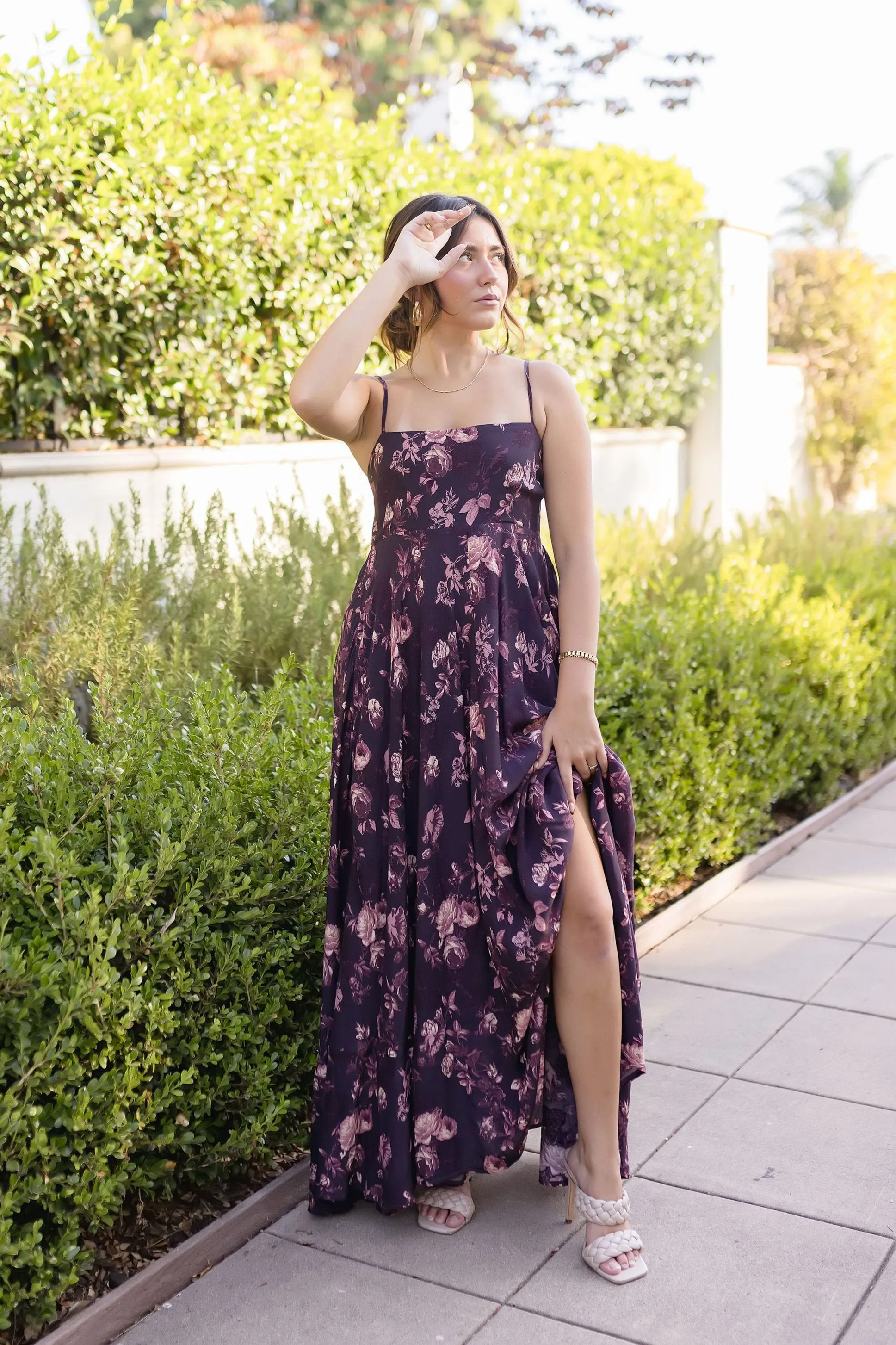 Tara Sleeveless Floral Print Maxi Dress Brown