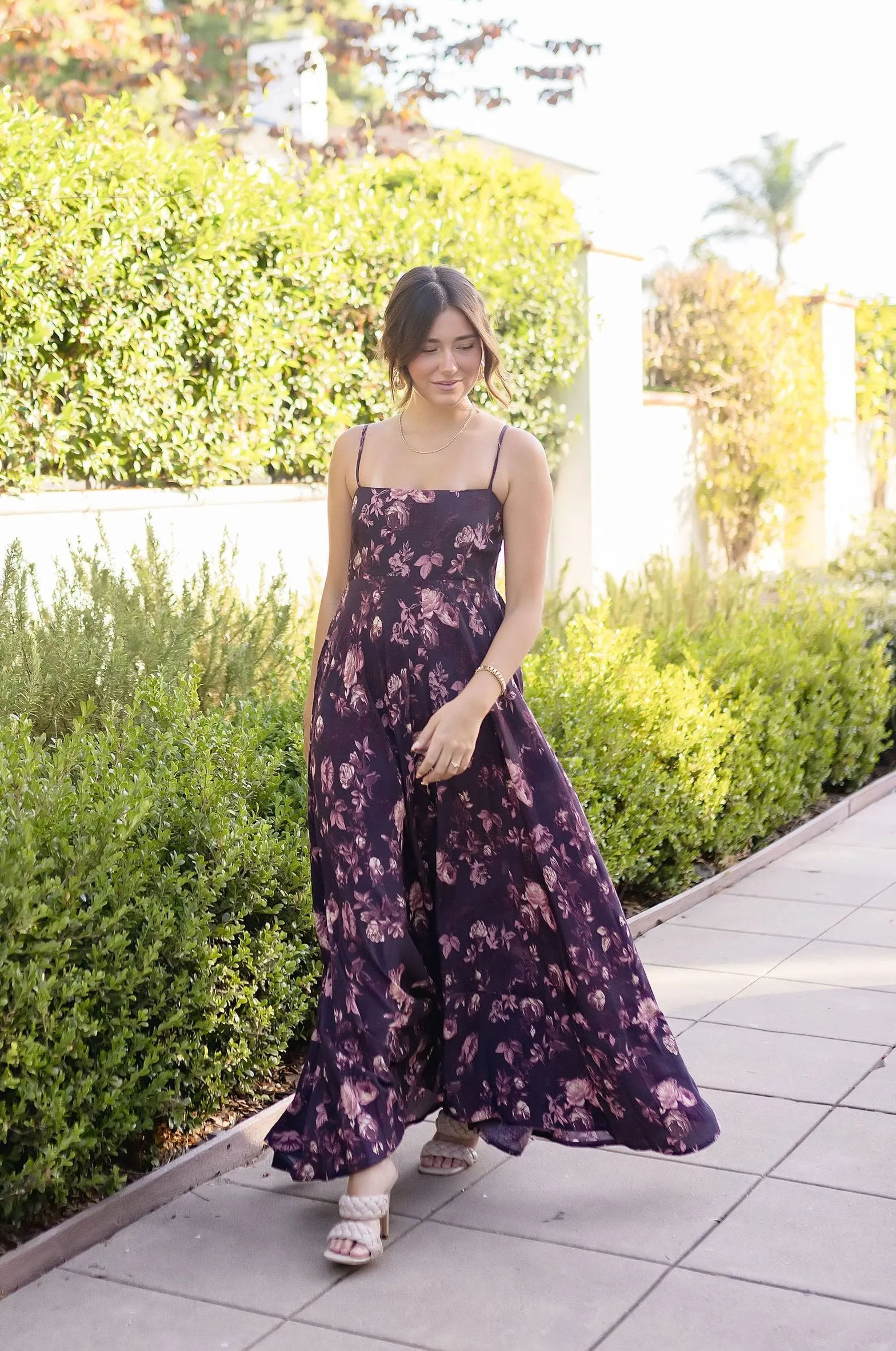 Tara Sleeveless Floral Print Maxi Dress Brown